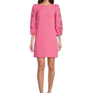 NWT Vince Camuto Elegant Pink Dress with Embroidered Sleeves Size 4